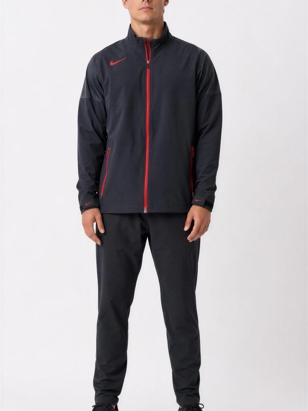 Nike Men's Black Golf Jacket Red Zip Accents
